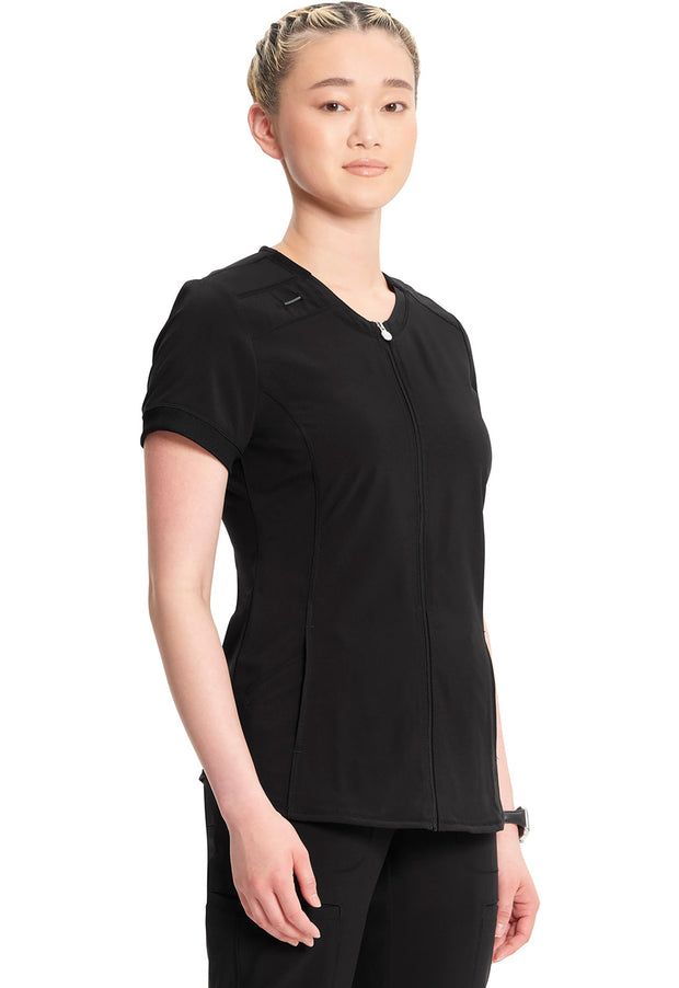 Zip Front V-Neck Top