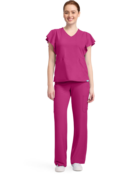 Women's 2-Pocket Flutter Sleeve V-Neck