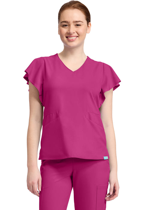 Women's 2-Pocket Flutter Sleeve V-Neck