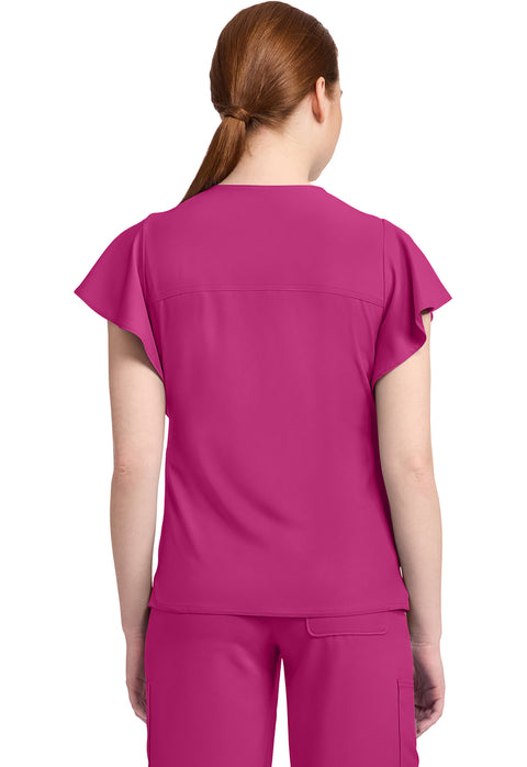 Women's 2-Pocket Flutter Sleeve V-Neck