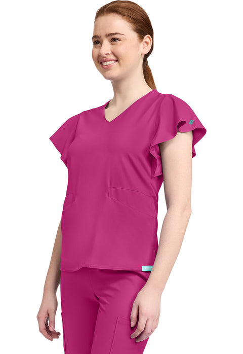 Women's 2-Pocket Flutter Sleeve V-Neck