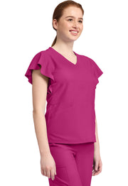 Women's 2-Pocket Flutter Sleeve V-Neck