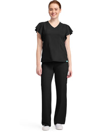 Women's 2-Pocket Flutter Sleeve V-Neck