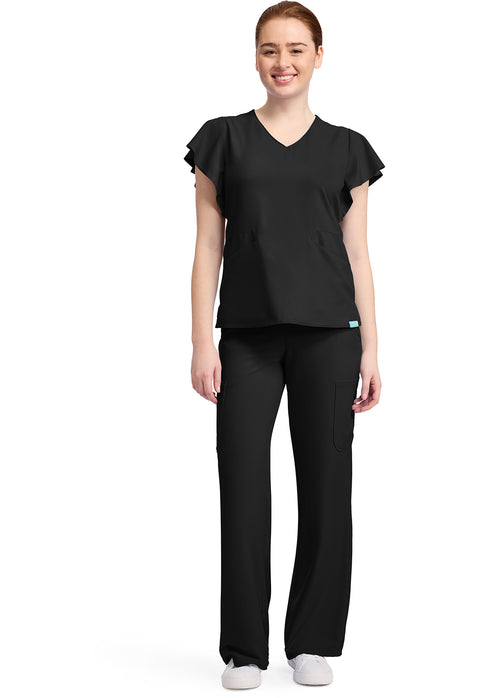 Women's 2-Pocket Flutter Sleeve V-Neck