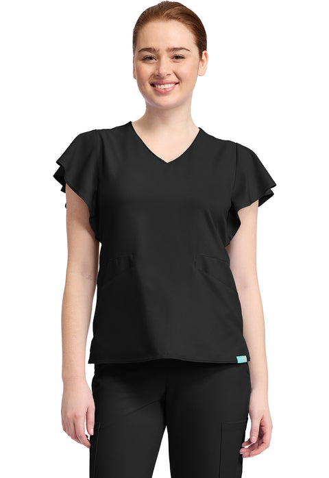 Women's 2-Pocket Flutter Sleeve V-Neck