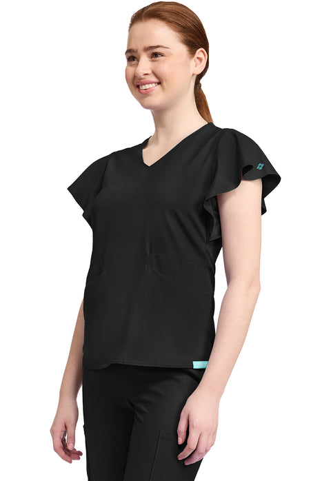 Women's 2-Pocket Flutter Sleeve V-Neck