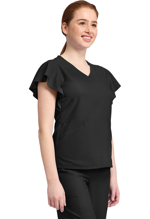 Women's 2-Pocket Flutter Sleeve V-Neck