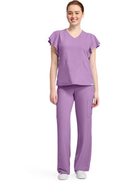 Women's 2-Pocket Flutter Sleeve V-Neck