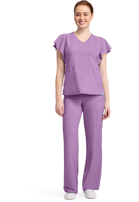 Women's 2-Pocket Flutter Sleeve V-Neck
