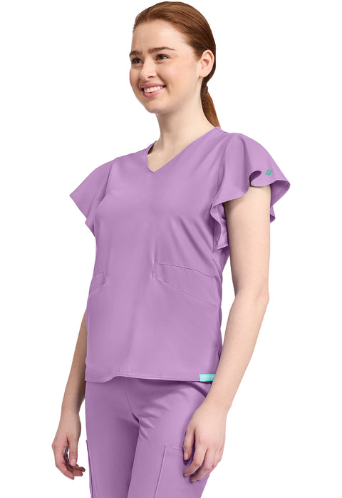 Women's 2-Pocket Flutter Sleeve V-Neck