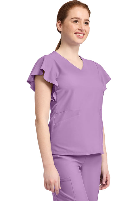 Women's 2-Pocket Flutter Sleeve V-Neck