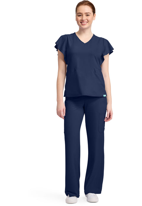 Women's 2-Pocket Flutter Sleeve V-Neck