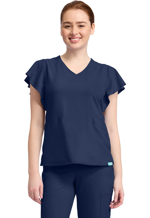 Women's 2-Pocket Flutter Sleeve V-Neck