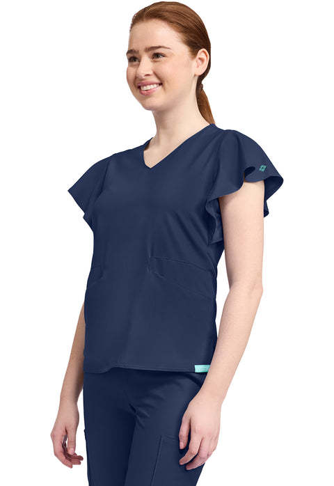 Women's 2-Pocket Flutter Sleeve V-Neck