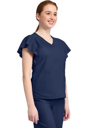 Women's 2-Pocket Flutter Sleeve V-Neck