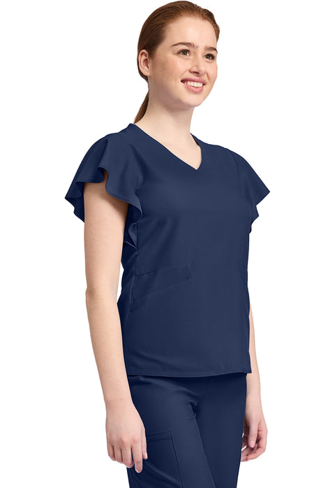 Women's 2-Pocket Flutter Sleeve V-Neck